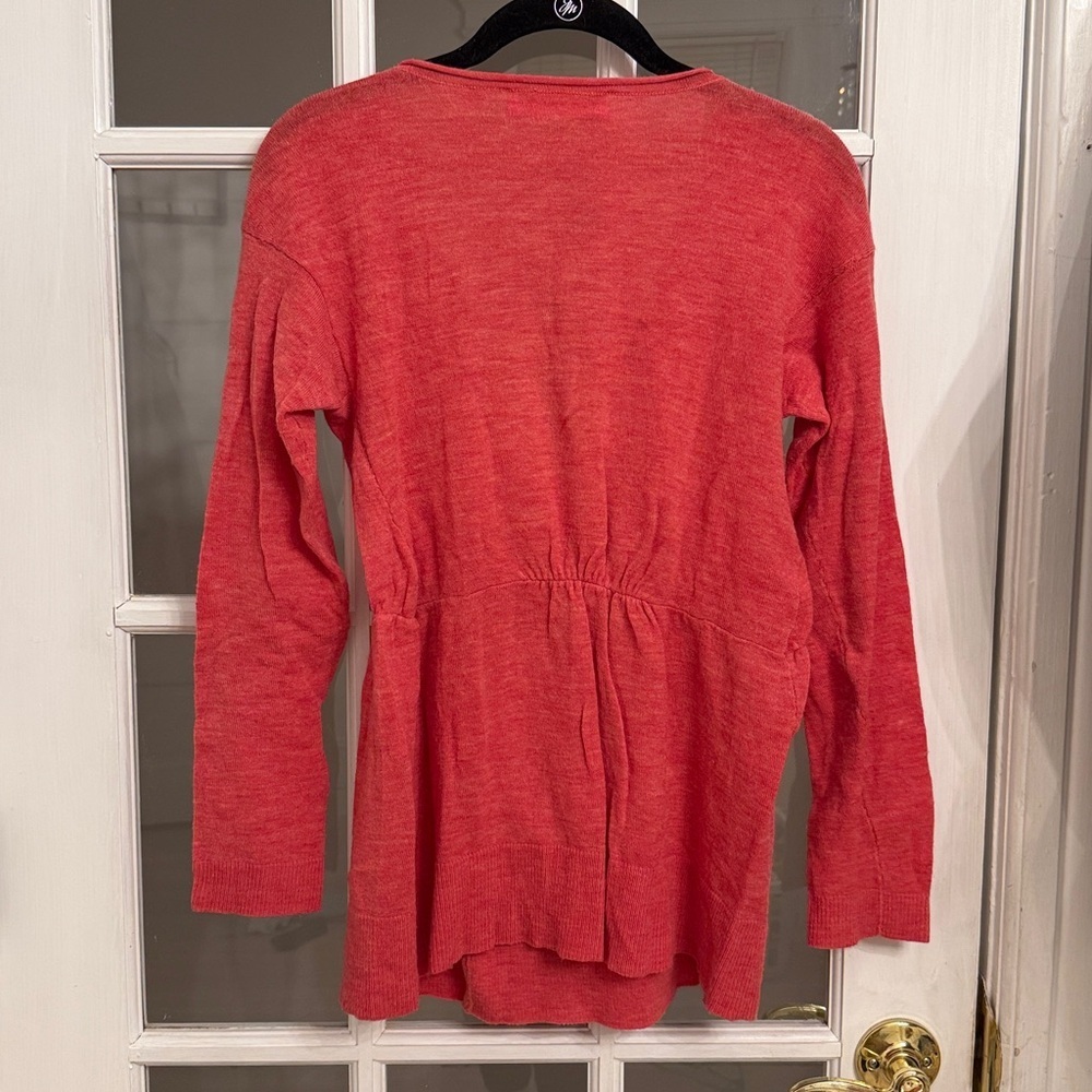 ANTHROPOLOGIE CHARLIE & ROBIN Womens Coral Pink Wrap Front Floral Button Sweater - Picture 4 of 4